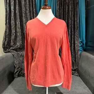 GAP Women Orange‎ V-Neck Cotton Long Sleeve Relaxed Fit Sweater Size L